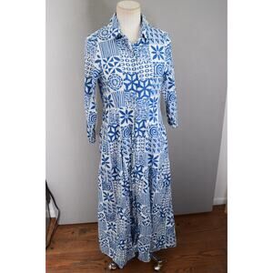 Julia Amory Women's Blue Floral 100% Cotton Made In India Dress Small
